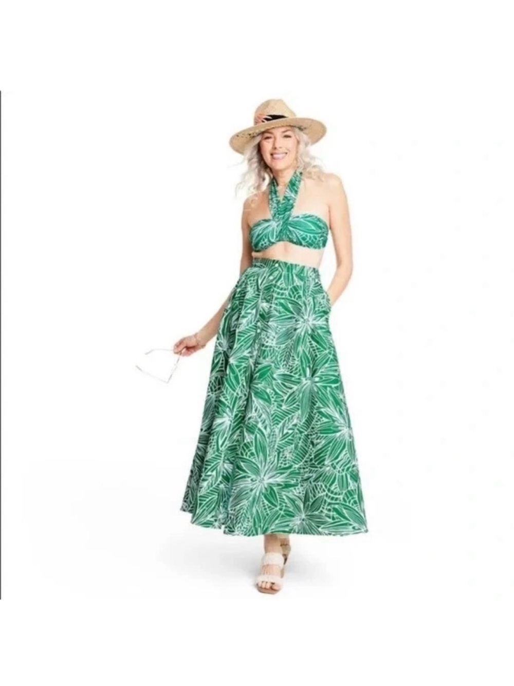 Tabitha Brown X Target Green & White Linear Floral Print Maxi Skirt Large NWT - Picture 2 of 10
